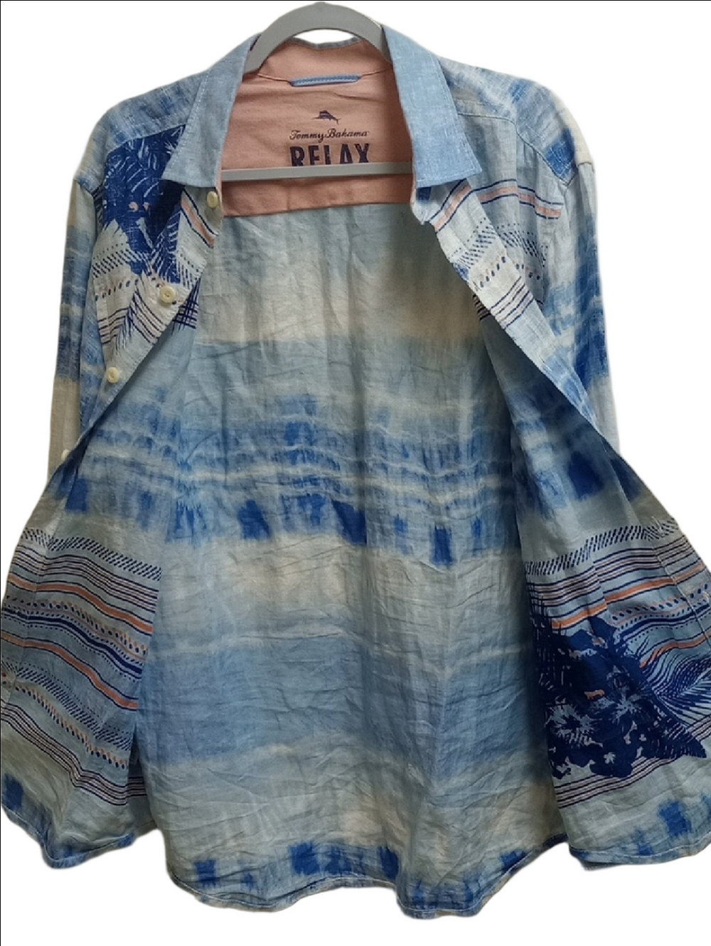 🆕 TOMMY BAHAMA RELAX LINEN BLUE & WHITE STRIPES LONG SLEEVE MENS FLORAL SHIRT - Picture 4 of 12